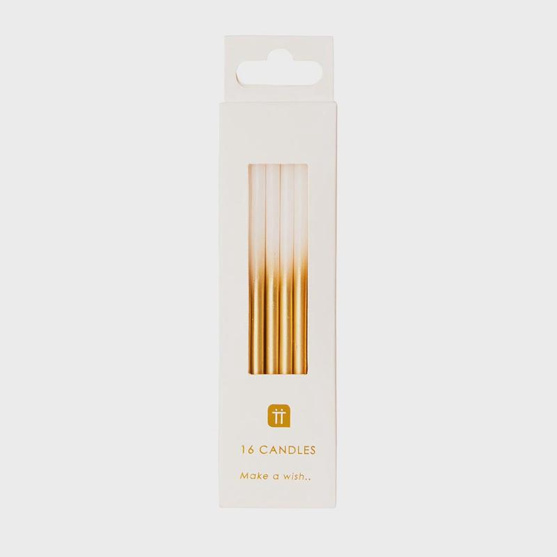 White + Gold Ombre Candles, 16-Pack