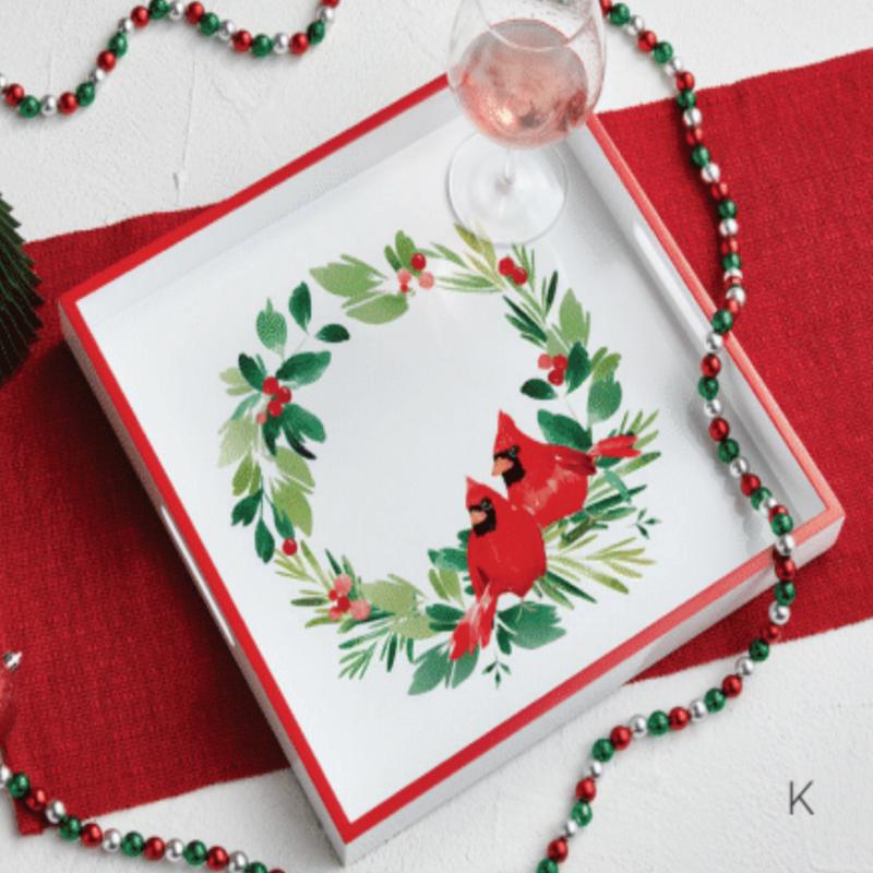 Serving Tray | Holiday Cardinal Wreath