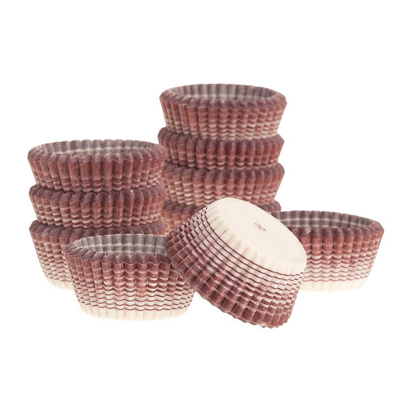 Burgundy Stripe Baking Cups, 200 per Box, Petit Fours Size