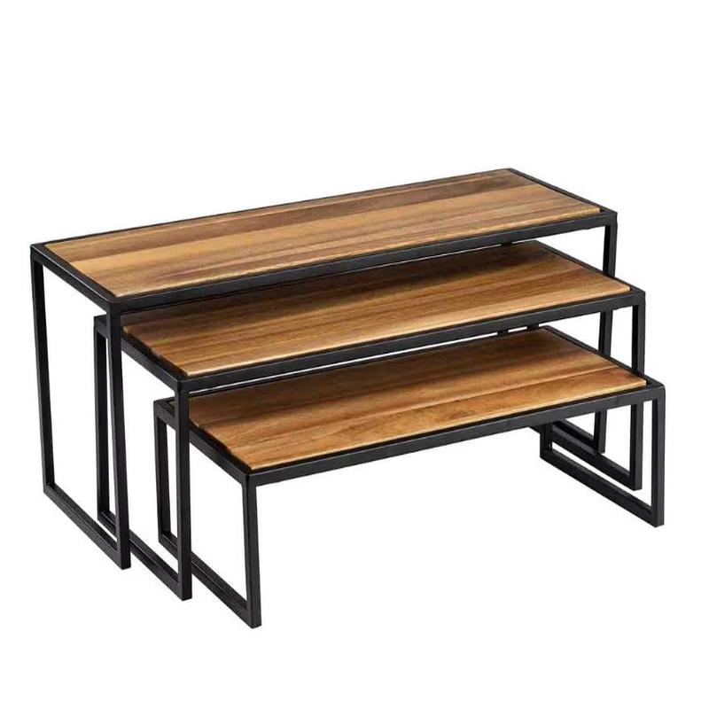 Rectangular Wood and Steel Riser | Set of 3