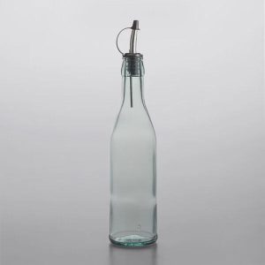 17 oz. Green Tinted Glass Oil Cruet with Stainless Steel Pourer