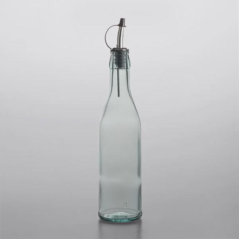 17 oz. Green Tinted Glass Oil Cruet with Stainless Steel Pourer