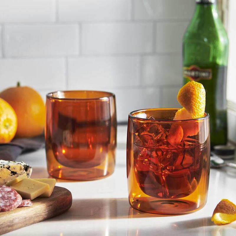 2-pc Tumbler Glass Set - Amber, Double Wall