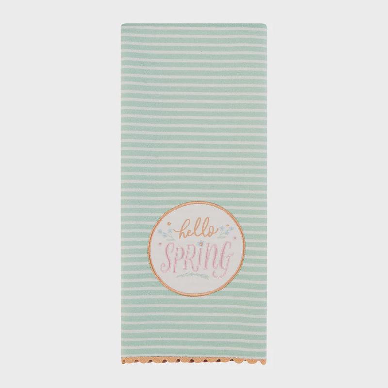 Hello Spring Embellished Dishtowel