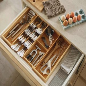 DrawerStore Bamboo Expanding Cutlery, Utensil & Gadgets Organiser