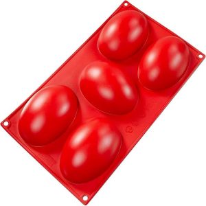 Red Silicone Mold, 5-Cavity Half Egg