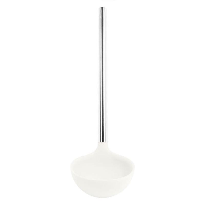 Silicone Ladle Stainless Steel Handle, White