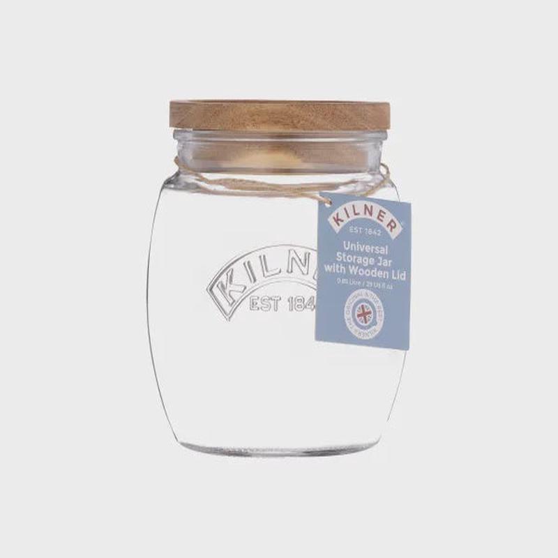 Acacia Lid Glass Jar, 0.85 Litres