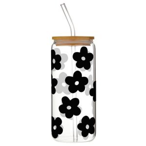 Glass Cold Brew Tumbler | Black Flowers