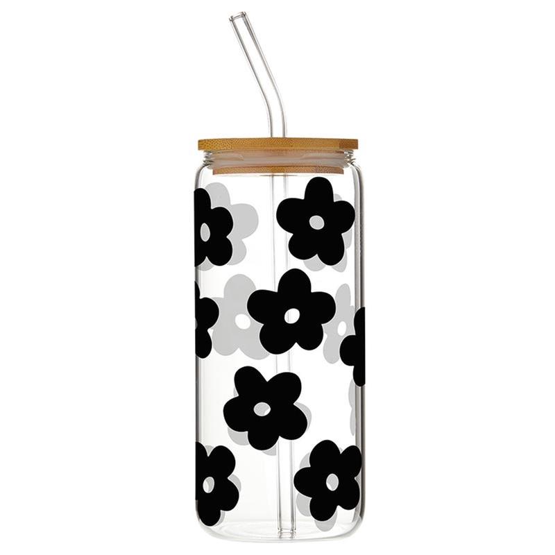 Glass Cold Brew Tumbler | Black Flowers