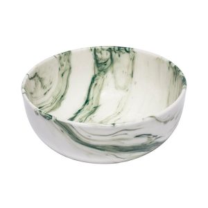 Ink Green Marbled Porcelain Bowl, 12.5cm