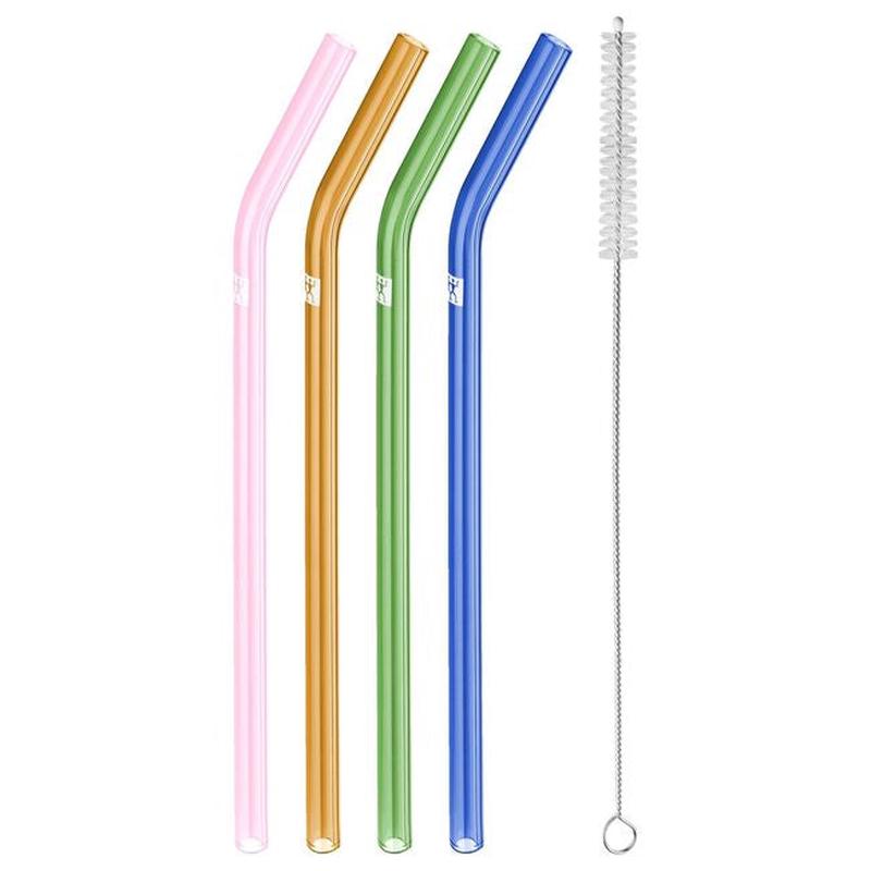 Multicolored Bent Glass Straw, Set of 4