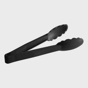 9" Black Scallop Grip Plastic Tongs