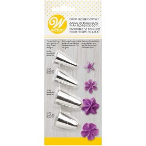Cake Decorating Tip Set for Drop Flowers, 4-Piece (Tips 225, 129, 109, 190)
