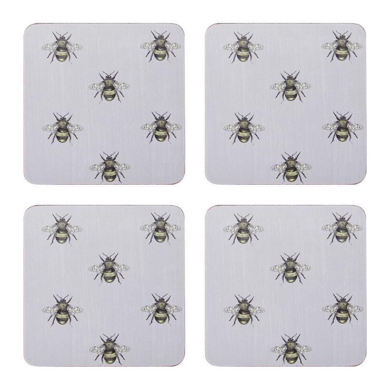 Cork Backed Bee Coasters, Pack of 4