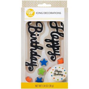 Happy Birthday Cake Topper Royal Icing Decorations, 1.34 oz. (15 Pieces)