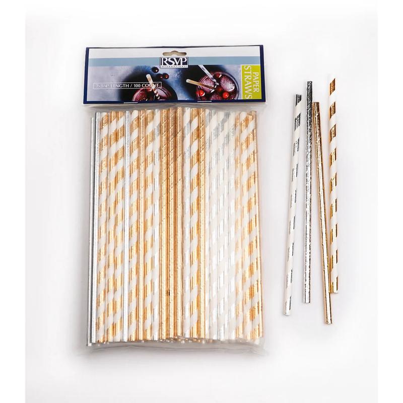 Metallic Paper Straws, Pack of 100