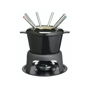 Cast Iron Enamelled Black Fondue Set