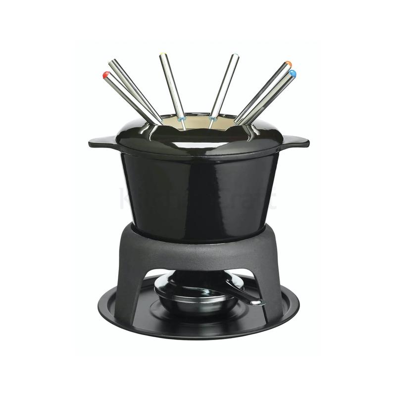 Cast Iron Enamelled Black Fondue Set