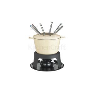 Cast Iron Enamelled Cream Fondue Set