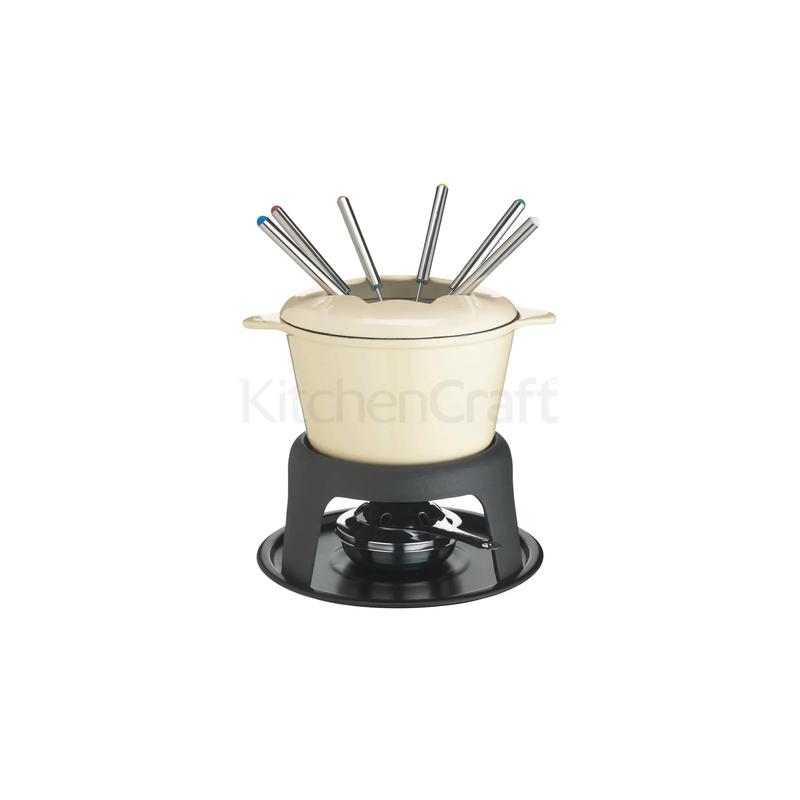 Cast Iron Enamelled Cream Fondue Set