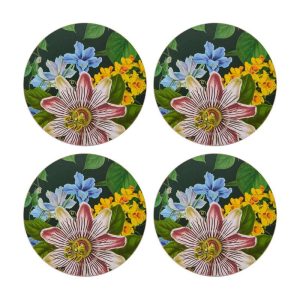 Cork Backed Floral Round Coasters, Pack of 4