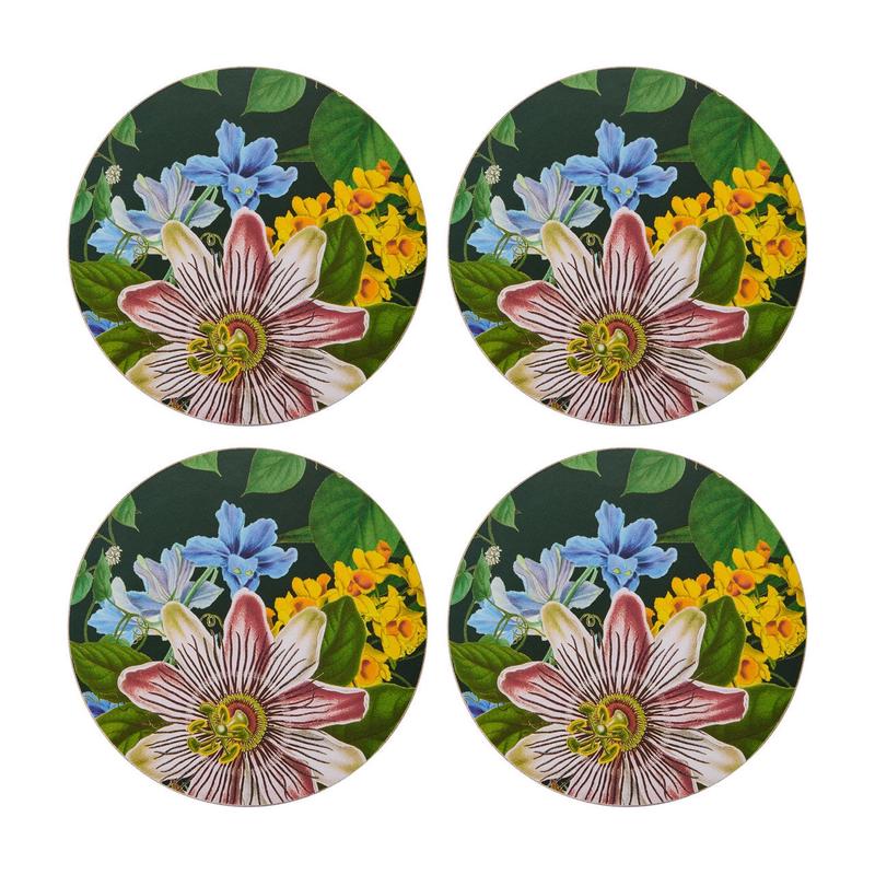 Cork Backed Floral Round Coasters, Pack of 4