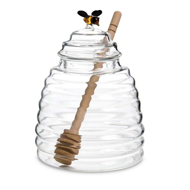 Glass Honey Jar with Lid and Honey Dipper
