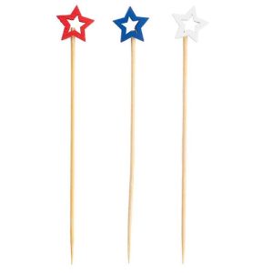 Red, White, and Blue Star Picks, Pack of 100