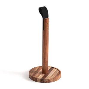 Acacia Wood Paper Towel Holder with Leather Handle