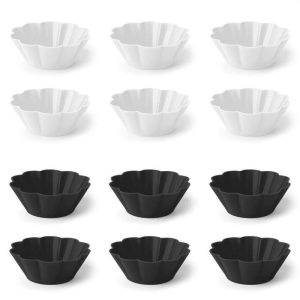 Black & White Scalloped Silicone Baking Cups, Set of 12