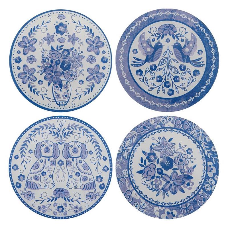Blue + White Acrylic Coasters, Set of 4
