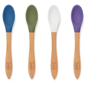 Kids Silicone Spoons with Wood Handle, Set of 4