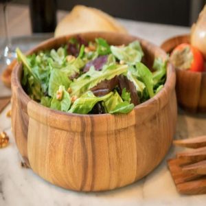 Large Bead Rim Salad Bowl, Acacia Wood