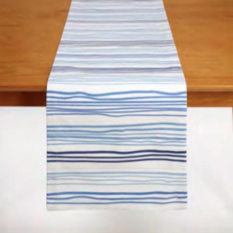 Blue Watercolor Stripe Table Runner