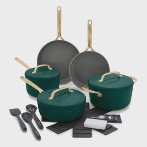GP5 Ceramic Nonstick 11-Piece Cookware Set with Champagne Handles | Rain Forest Green