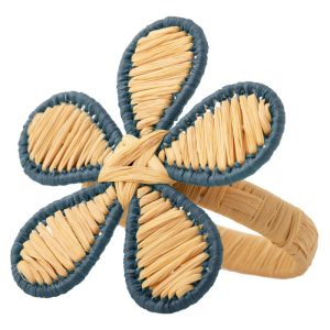 Raffia Floral Napkin Ring| Blue, Set of 4