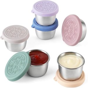 1.6 oz Small Condiment Containers with Lids, Reusable Stainless Steel Sauce Cups with Leakproof Silicone Lids