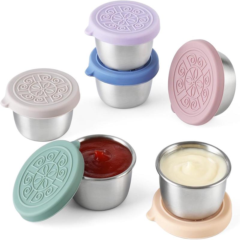 1.6 oz Small Condiment Containers with Lids, Reusable Stainless Steel Sauce Cups with Leakproof Silicone Lids