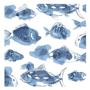 Blue Watercolor Fish Cocktail Napkins