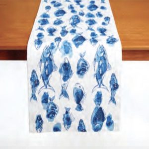 Blue Watercolor Fish Table Runner