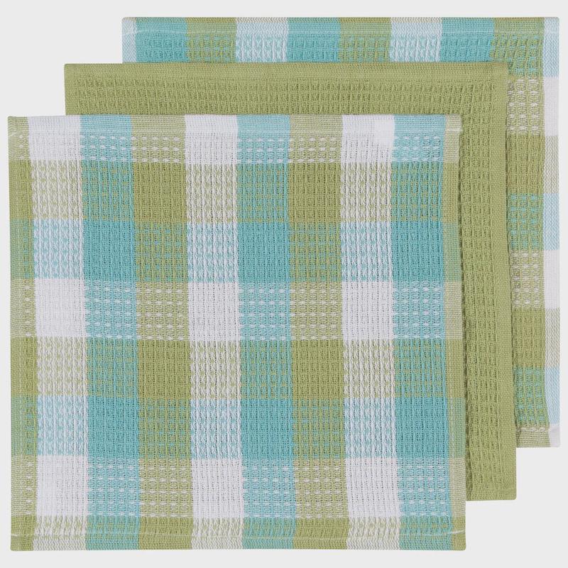 Check Leaf Green Dishcloths, Set of 3