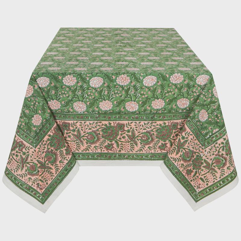 Peony Block Print Tablecloth, 60 x 90 Inches