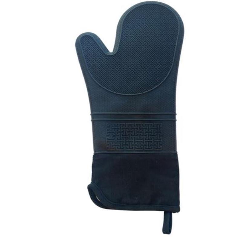 Silicone Oven Mitt Long with Cuff Black