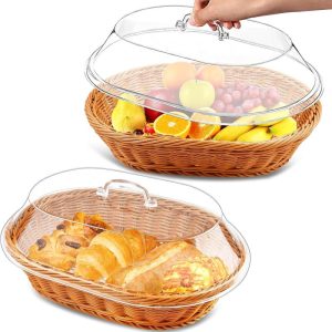 Wicker Bread Food Basket with Acrylic Lid