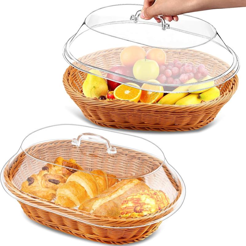 Wicker Bread Food Basket with Acrylic Lid