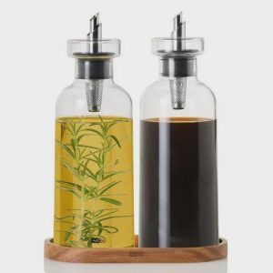 Menage Aromapour Oil + Vinegar Set with Wood Coaster