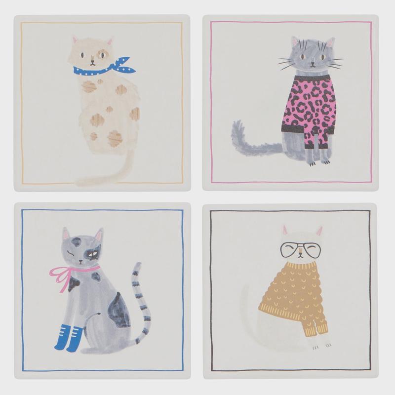 Feline Fine Soak Up Coaster, Set of 4