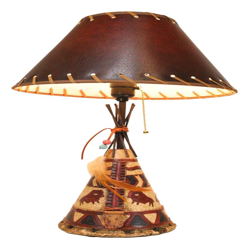 Southwestern Indian Bisons Buffalo Teepee Hut Dreamcatcher Feathers Table Lamp