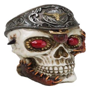 Western Texas Longhorn Silver Concho Buckle Skull Money Coin Bank Figurine